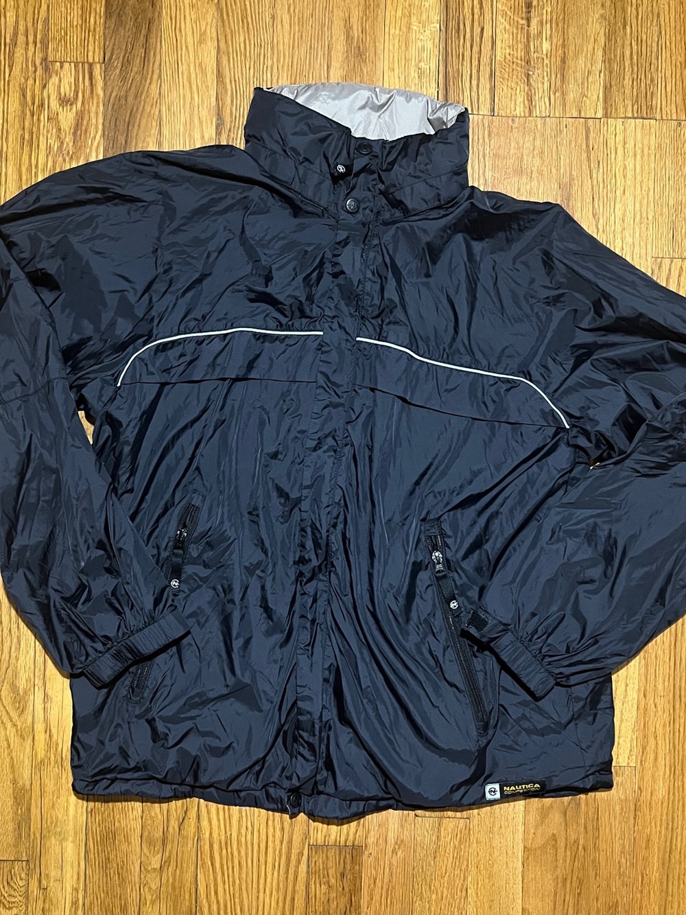 VTG Nautica Men’s Windbreaker Jacket Full Zip Stand-Up Collar Lightweight Blue M